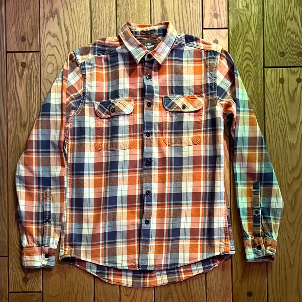 H&M Orange and Blue Flannel Button Down Shirt